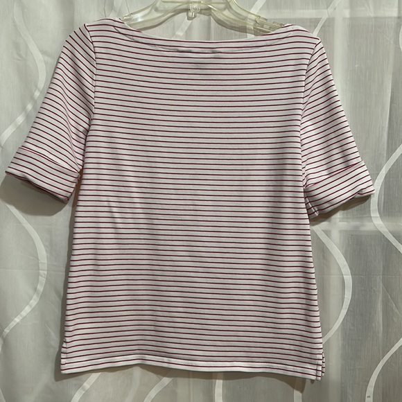 Lauren Ralph Lauren White With Pink Stripes Short Sleeve Top, Size PL - Picture 3 of 5